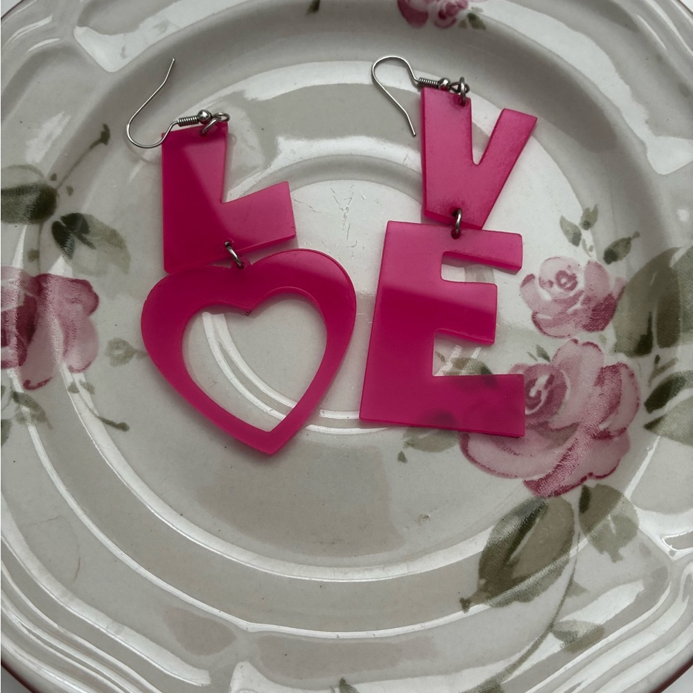 Y2K Style Pink LOVE Statement Earrings